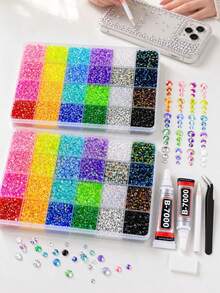 Flat Back Rhinestone Set, Multi-Color Handmade Gemstone Set. Suitable For DIY, Clothing, Shoes, Shiny Jewelry - Mixed Color Tones. Rhinestone Set Jewelry Glue Craft Book Fabric Decoration Nail Art - Multicolor - View 4