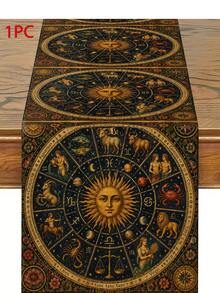 Mystical Sun And Moon Embracing Face Table Runner, Vintage Astrology Cosmic Starry Sky Pattern, Gothic Bohemian Witch Style, Suitable For Restaurant Party Home Decor - Multicolor - View 11