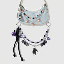 Halloween Series Multi-Color Square Chain Bat Pumpkin Bell Wizard Handmade Woven Rope Keychain Bag Pendant - Multicolor - View 2