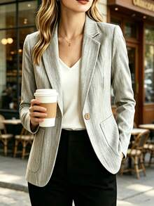Women's High-Quality Business Suit Jacket | All-Season Best-Selling Formal Top, Suitable For Workplace, Party And Daily Wear - Silver Gray - View 5