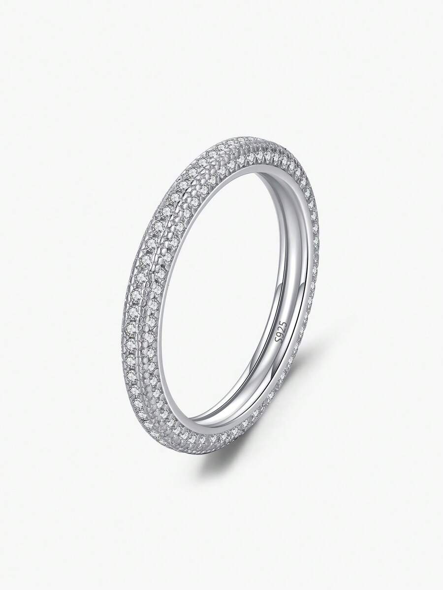 MODIAN New 925 Sterling Silver Luxury Eternity Band Rings For Women Sparkling Clear CZ Wedding Engagement Band Fine Jewelry - Silver - View 1