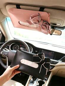 Car Sun Visor Tissue Box, Bowknot Decoration, Car Sun Visor Mounted Tissue Box, Car Roof Hanging Storage Bag, Creative Car Interior Decoration Accessory, Christmas And Halloween Gift - Multicolor - View 2