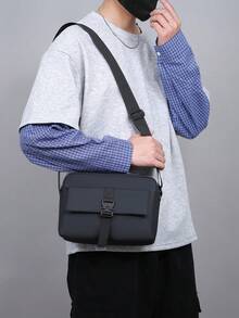 Men's Utility Crossbody Bag, Casual Business Shoulder Purse, Lightweight Travel Messenger Bag With Front Pocket And Buckle Closure - Black - View 2