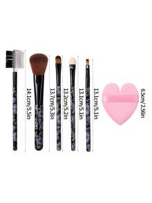 Portable Floral Printed Makeup Brush Set With Heart‑Shaped Velvet Powder Puff, Soft Multi‑Function Travel Makeup Brushes, All‑In‑One Makeup Essentials, Gifts For Women, Back‑To‑School Gift, Stocking Stuffers - Multicolor - View 7