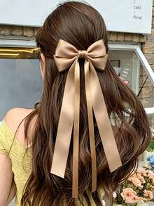 4pcs Elegant Satin Bow Hair Clips, Solid Color 12-Inch Long Tail Silk Hair Clips, Cute Autumn Wedding Party Ball Daily Wear Hair Accessories - Multicolor - View 5