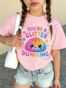 Tween Girl Casual Fun Print Crew Neck Short Sleeve Pullover T-Shirt Summer Top - Pink - View 2