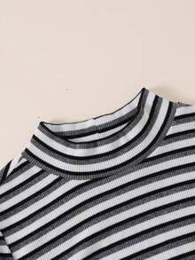 3pcs/Set Autumn/Winter Girls Fashion Casual Striped Colorblock Stand Collar Long Sleeve Base Layer Tops - Multicolor - View 6
