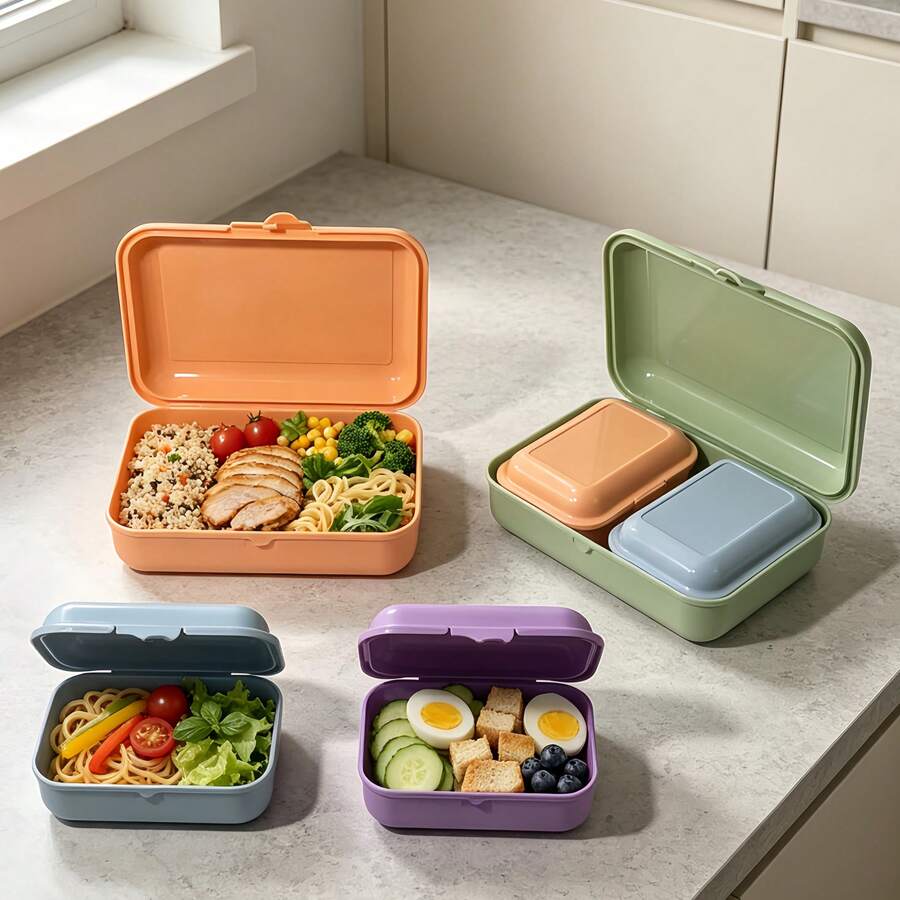 Set Kotak Bento, 1 Wadah Besar dan 2 Wadah Kecil Berbagai Ukuran, Kotak Bekal Hemat Ruang untuk Penyimpanan di RV, Cocok untuk Kembali ke Sekolah, Kerja, Piknik, Pesta, dan Liburan - MultiWarna - View 1