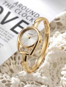 1pc Women's Minimalist Hollow Bracelet Quartz Watch, Casual Versatile Simple Watch Suitable For Daily Commute Matching - Gold - View 2