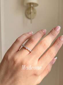 MADEONE 1pc Small Oval Stackable Ring Women's Jewelry Basic Single Ring Jewelry Suitable For Girls Birthday Party Gift - Exquisite Full Diamond Ring - View 4
