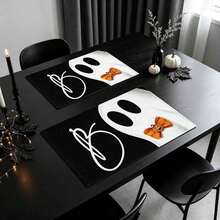 1/4/6pcs Halloween Series Bow Ghost Pattern Printed Placemats, Heat Resistant Table Mats For Home Kitchen, Table Protection, Kitchen Dining Table, Party Scene Decoration - Multicolor - View 3