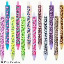 8pcs Fun Atmosphere Girl Heart Leopard Print Ballpoint Pens, 0.5mm Fine Tip Retractable Pens, Fun Ballpoint Pens, Perfect Gift For Female Teachers, Friends And Colleagues, Random Style - Sets - View 5