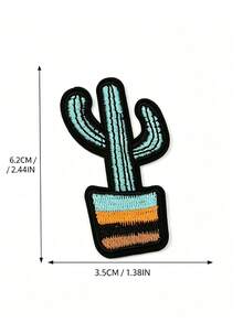 5Pcs/10Pcs Potted Cactus Embroidery Patch, Iron‑On Sew‑On Applique Badge, DIY Decor Sticker For Clothing Hat Backpack Jeans Craft Ornament - Potted Cactus - View 5
