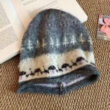 Vintage Fair Isle Jacquard Knit Slouchy Beanie Hat For Women, Winter Rolled Edge Warm Ear Protection Cold Weather Cap, Large Head Circumference Versatile Woolen Hat - Beanie - View 7