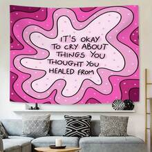 1 Pink Tapestry (Featuring An Inspirational Quote) - A Decorative Piece That Combines Aesthetic Appeal With Positive Vibes; Made Of Polyester, Suitable For Bedrooms Or Home Offices; Includes An Installation Accessory Kit. - Multicolor - View 1