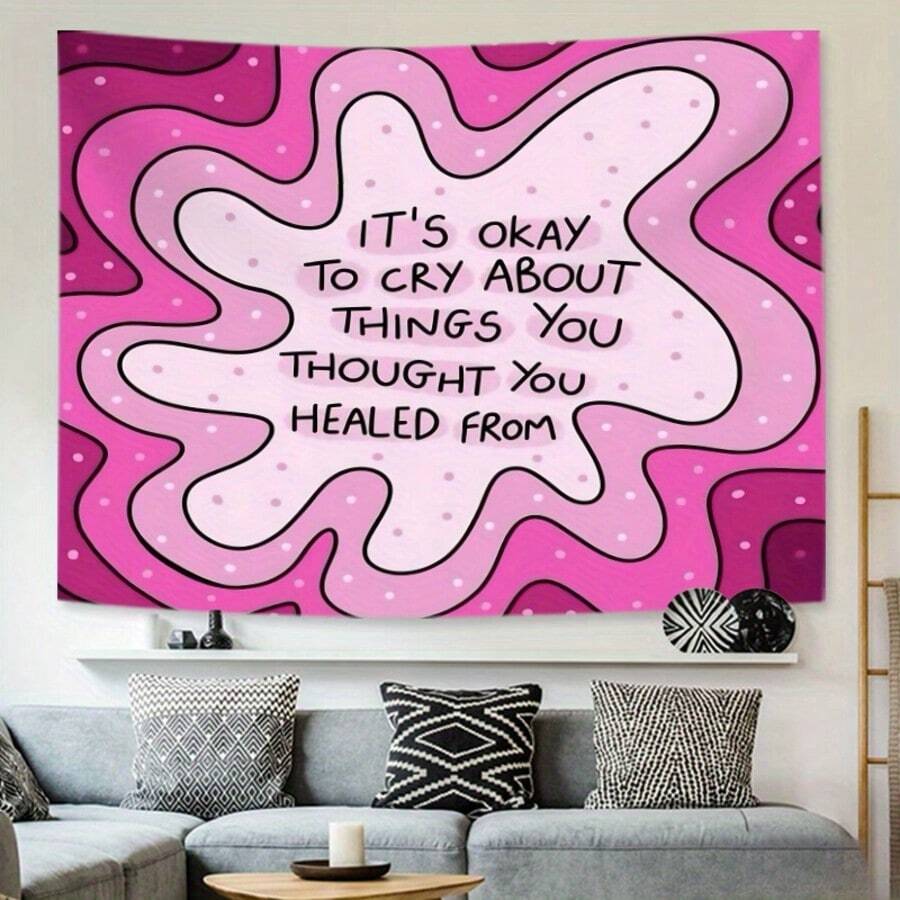 1 Pink Tapestry (Featuring An Inspirational Quote) - A Decorative Piece That Combines Aesthetic Appeal With Positive Vibes; Made Of Polyester, Suitable For Bedrooms Or Home Offices; Includes An Installation Accessory Kit. - Multicolor - View 1