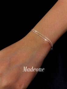 MADEONE 1件極簡雙層鏈條手鍊飾品，女性禮物 - 銀色 - 查看 2