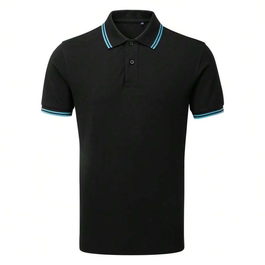 Roly Asquith & Fox Mens Classic Fit Tipped Polo Shirt - Black/ Turquoise - View 1