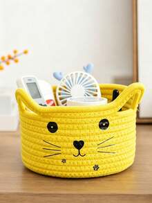 6pcs/1pc Multicolor Cat Face Pattern Storage Basket, Rope Woven Round Basket With Cat Ear Decor, Large Capacity Sundries Organizer Bin For Bedroom, Living Room, Bathroom, Home Daily Use All‑Season - Multicolor - View 15