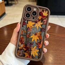 1pc Autumn Wet Maple Leaf Print Phone Case, Realistic Autumn Maple Leaf Shockproof TPU Protective Cover, Compatible With Iphone 17/17 Pro/17 Pro Max/16/11/13/15/15 Plus/15 Pro/15 Pro Max/12/14 Pro Max/11 Pro Max/12 Pro/12 Pro Max/13 Pro/13 Pro Max/14 Pro/14 Plus For PHone Case - Brown - View 24