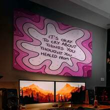 1 Pink Tapestry (Featuring An Inspirational Quote) - A Decorative Piece That Combines Aesthetic Appeal With Positive Vibes; Made Of Polyester, Suitable For Bedrooms Or Home Offices; Includes An Installation Accessory Kit. - Multicolor - View 3