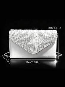 Women's Fashion Luxury Rhinestone Versatile Clutch Bag Evening Bag Formal Bag Party Bag Shoulder Bag With Chain - Silver - View 5