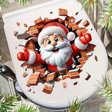 1pc PVC Material Santa Claus Breaking Through Wall Toilet Sticker - Reusable Vinyl Bathroom And Wall Decor Sticker - one-size - View 1