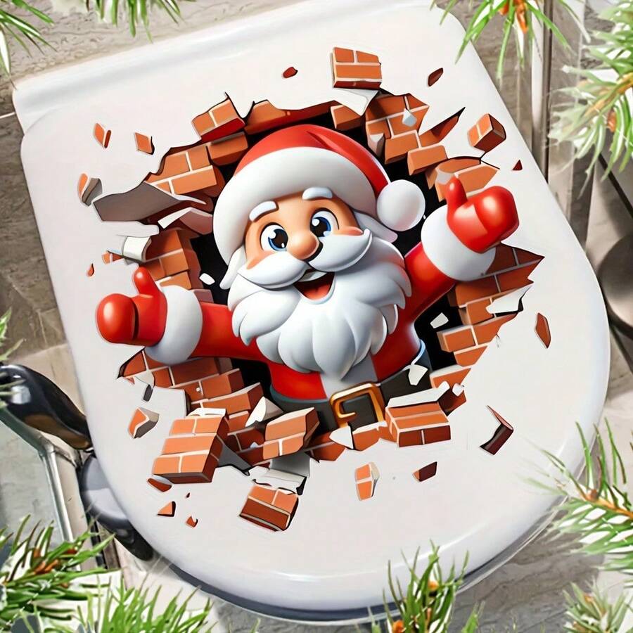 1pc PVC Material Santa Claus Breaking Through Wall Toilet Sticker - Reusable Vinyl Bathroom And Wall Decor Sticker - one-size - View 1
