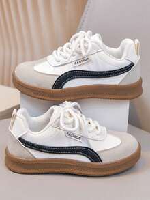 Giày sneaker trẻ em phối màu retro, đế mềm chống trượt, nhẹ, giày thể thao thường ngày cho bé trai và bé gái, phù hợp mặc hằng ngày và đi học - Màu be - Xem 2