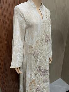 Women's Mesh Embroidered Sequin Small V-Neck Long Sleeve Dress, Woven Fabric, Elegant Kaftan - NC238 - View 4