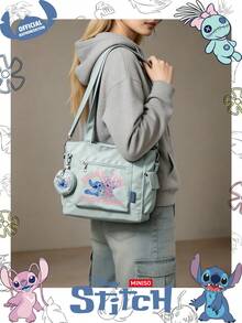 Miniso Disney Stitch & Angel Enjoy Time Together 文字印花托特包 2件組附零錢包，適合工作、旅行、購物與日常使用 - 薄荷綠 - 查看 7