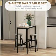 3 Piece Bar Table Set With 2 Stools, Industrial Bar Table And Stool, Dining Table And Chair, - Grey + Engineered Wood - View 4