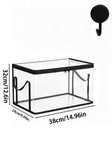 Large Thick Transparent Plastic Storage Box With Hooks And Hinge Lid, High Capacity Books And Clothes Storage Box, Space-Saving Office And Home Organization Design, Transparent Visible, Book Storage Box - Multicolor - View 12