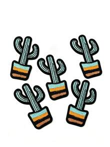5Pcs/10Pcs Potted Cactus Embroidery Patch, Iron‑On Sew‑On Applique Badge, DIY Decor Sticker For Clothing Hat Backpack Jeans Craft Ornament - Potted Cactus - View 3