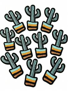 5Pcs/10Pcs Potted Cactus Embroidery Patch, Iron‑On Sew‑On Applique Badge, DIY Decor Sticker For Clothing Hat Backpack Jeans Craft Ornament - Potted Cactus - View 7
