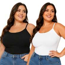 Basic Ribbed Spaghetti Strap Tank Top Plus Size - 2-piece Kit – Assorted Colors - View 8