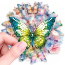 50pcs Watercolor Style Butterfly & Floral Doodle PET Stickers, Suitable For Decorating Journals, Phone Cases, Notebooks, Tablets, Skateboards, Guitars, Party Packaging, Water Bottles And Luggage - Multicolor - View 8