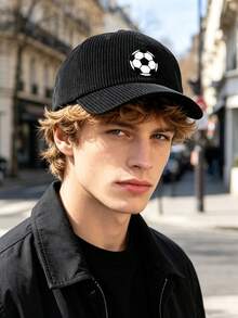 1 chiếc mũ lưỡi trai bóng chày nam nhung kẻ sọc vintage, in chữ "Football", có thể điều chỉnh, mũ streetwear cho mùa đông và mùa xuân - Nhiều màu - Xem 6