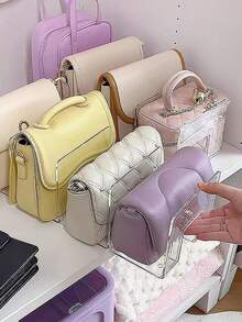 2pcs 4-Compartment Transparent Acrylic Handbag Wallet Storage Rack, Stackable Closet Shelf, Multi-Functional Organizer, Suitable For Handbags, Wallets, Books, Office Documents Display, Transparent Style, Fit For Bookshelf Divider Storage Of Handbags, Clothes, Sweaters - Clear - View 5