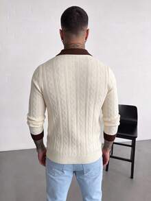 GRDR Fashion Men's Colorblock Collared Knit Long Sleeve Top - Casual Daily Wear - Apricot - View 4