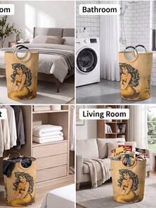 1PC Ocean‑Print Fabric Laundry Basket, Foldable Multi‑Purpose Storage Bin With Handles, Dirty Clothes Hamper For Garments, Socks, Jewelry & Toys - Multicolor - View 6