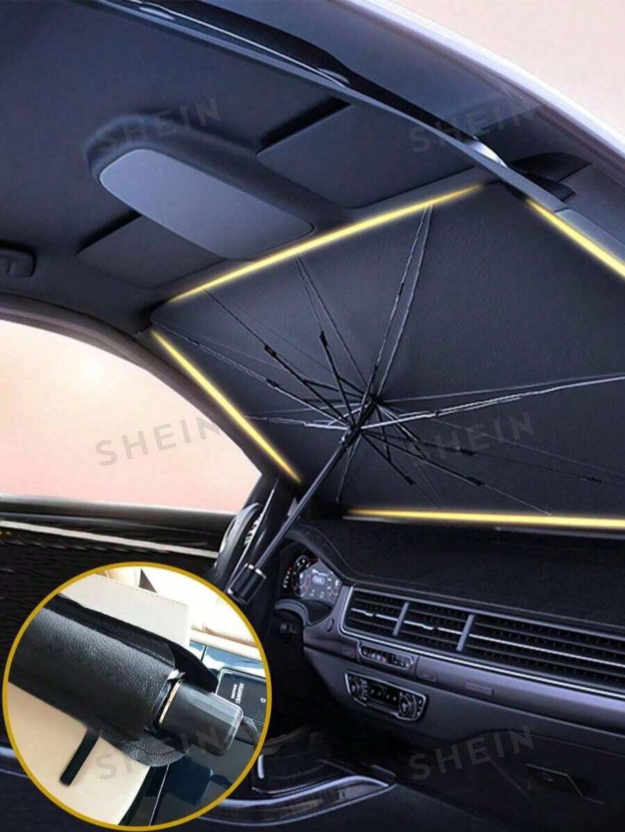 Retractable Car Sunshade - Titanium Silver Material, UV Protection, Easy To Use And Store, Quick Open And Close, Blocks UV Rays, Effectively Lowers Interior Temperature, Durable Lightweight Design, Full Coverage For Front Windshield, Road Trip - A - View 1