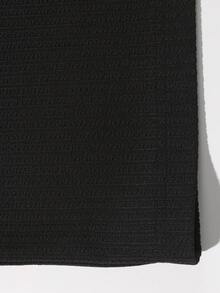 1pc Men's Black Vertical Textured Collar Small V-Notch Crew Neck Drop Shoulder Loose Fit Solid Color Minimalist Basic Long Sleeve T-Shirt, Suitable For Daily Commute, Street Casual Outfits - Black - View 10