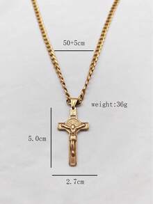 1pc Gold Stainless Steel Jesus Cross Pendant Necklace, Religious Faith Holiday Gift, Unisex, Daily Wear - Yellow Gold - View 7