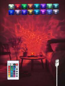 1pc Water Ripple Projection Lamp (Night Light/Bedroom Lamp), USB Powered, Supports 3 Colors/16 Lighting Effects, Dynamic Rotating Design, Acrylic Crystal Material; Suitable For Bedroom, Hallway, Living Room And Other Spaces, Multi-Purpose For Home Decor, Gaming Atmosphere Lighting, Photography Fill Light And Holiday Decoration (Such As Christmas). - Water Ripple Projection - View 3