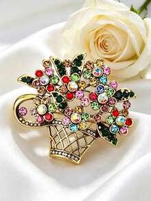 1pc Colorful Exaggerated Flower Basket Brooch, Vintage Elegant Brooch Pin, Unisex, Suitable For Ceremonies, Parties, Daily Wear, Classic Lapel Accessory - Multicolor - View 3