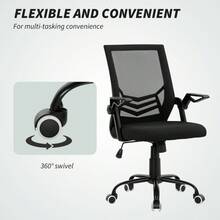 Mesh Office Chair, Computer Desk Chair With Flip-Up Armrests, Lumbar Back Support And Swivel Wheels, Black On-Site - Black + Polyester - View 8