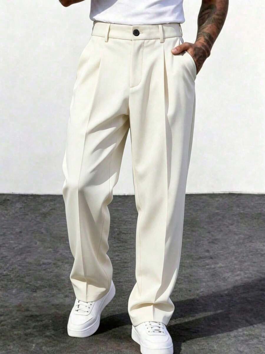 Men's Business Minimalist Button Pocket Dress Pants For Office - Khaki - View 1