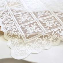 1pc Floral Pattern Lace Tablecloth, Bohemian Hollow Elegant Palace Style Polyester Dining Sofa Piano Decorative Tablecloth, Multiple Sizes Available - White - View 5