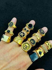 Personalized Men's Ring Set Gothic Style Multi-Piece Unisex Finger Rings Party Holiday Daily Wear Finger Accessories Fashion Jewelry Gift Unisex - 15-piece Punk Ring Set - View 3